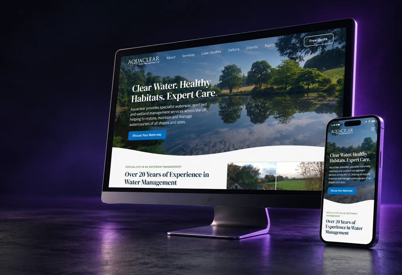 Aquaclear Water Management website, built for a UK waterway-management company